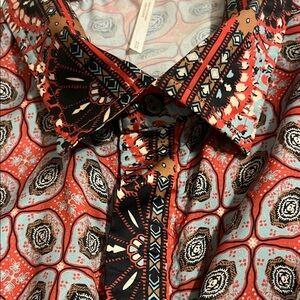 Free People Red and Black Patterned Button Down Shirt